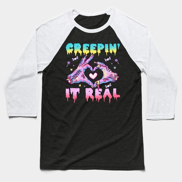 Creepin It Real - Aesthetic Pastel Goth Gift Baseball T-Shirt by biNutz
